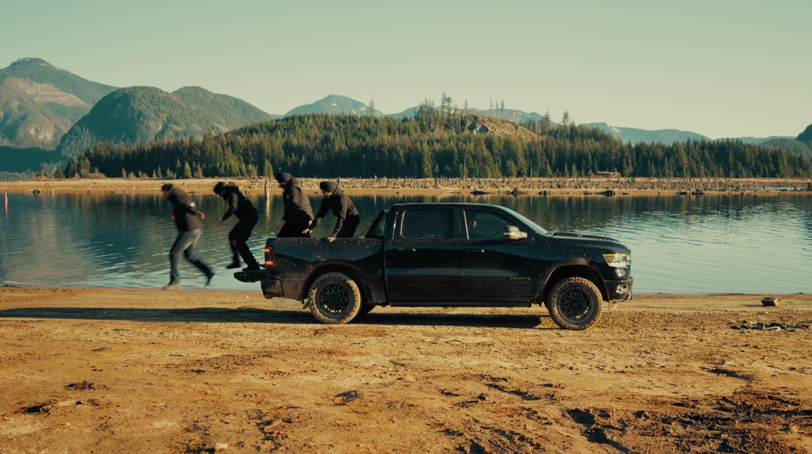 Still frame from the 4x4 music video — high-contrast daylight lighting setup by Sran Productions